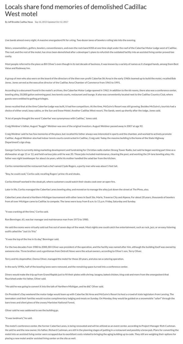 Caberfae Motor Lodge - Sept 2013 Article On Motel (newer photo)